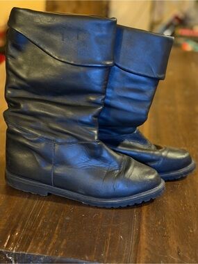 VTG Barbo Black Slouchy Leather Mid-Calf Boots - Size 9W